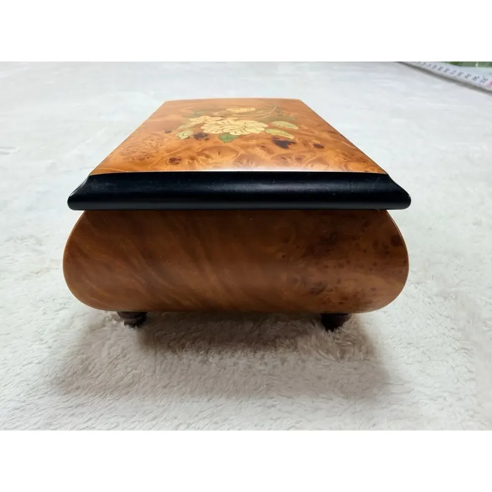 Sorrento Italian Inlaid Wood Music Box Rose Marquetry Arrivederci Roma EUC